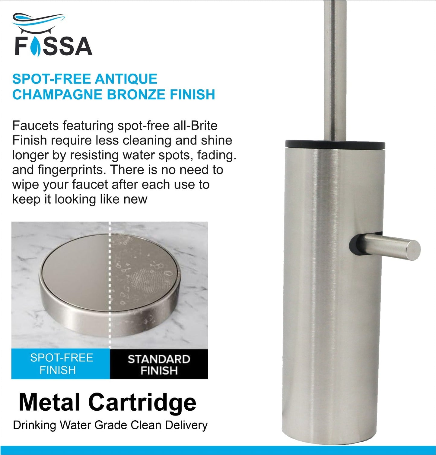 Fossa Opera J Bend RO Tap Kitchen Water Filter Faucet, 100% Lead-Free Drinking Water Faucet Stainless Steel Brushed Nickel Finish (Silver)-4