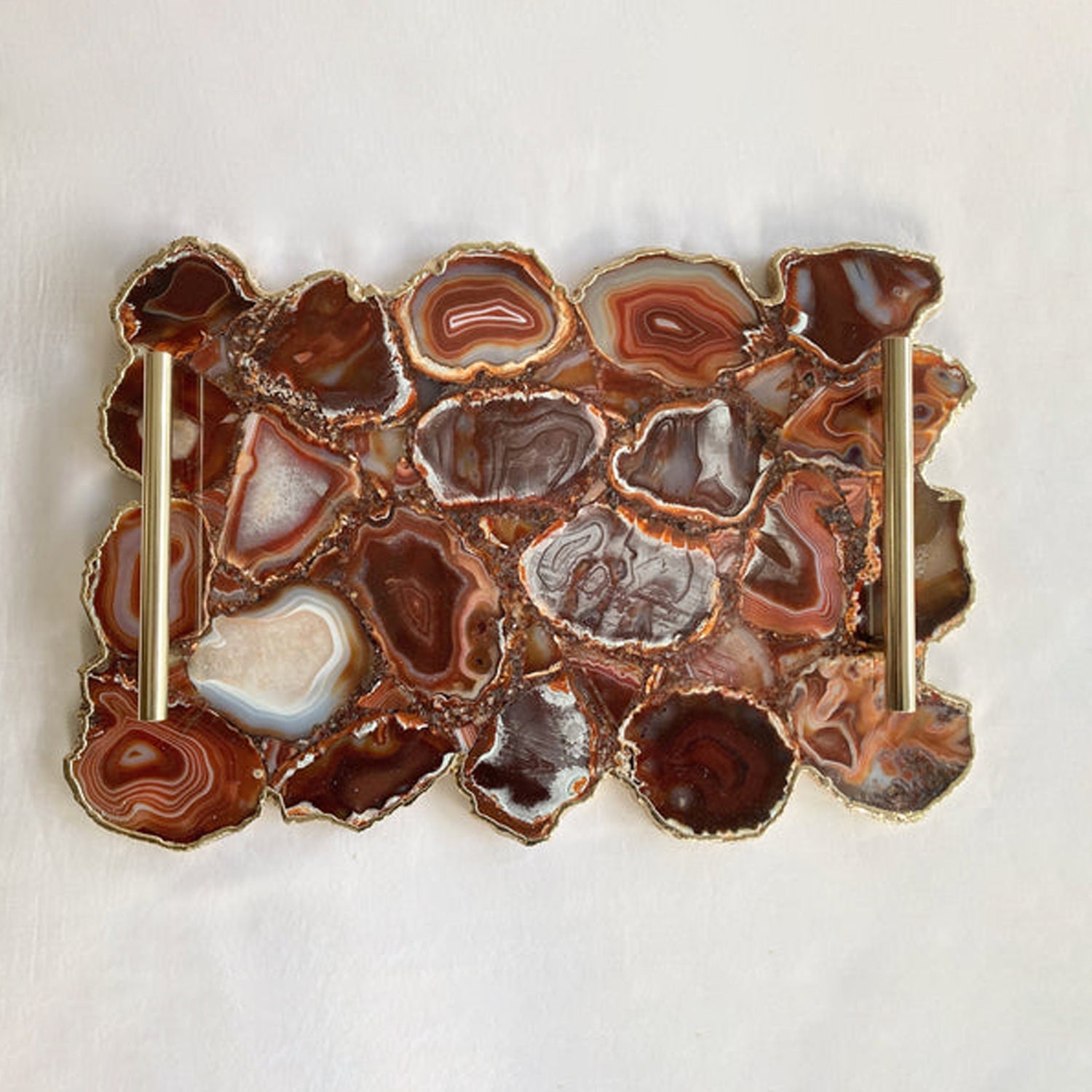 Large Red Agate Serving Tray With Plain Modern Brass Handles/Personalised Momentos/Sign Boards 10"x15"-0