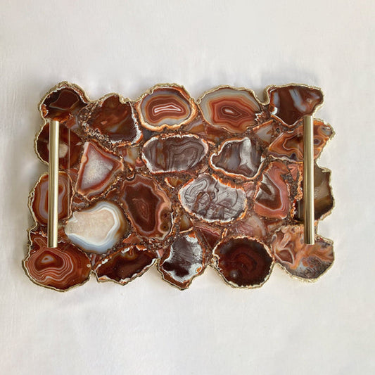 Large Red Agate Serving Tray With Plain Modern Brass Handles/Personalised Momentos/Sign Boards 10"x15"-0