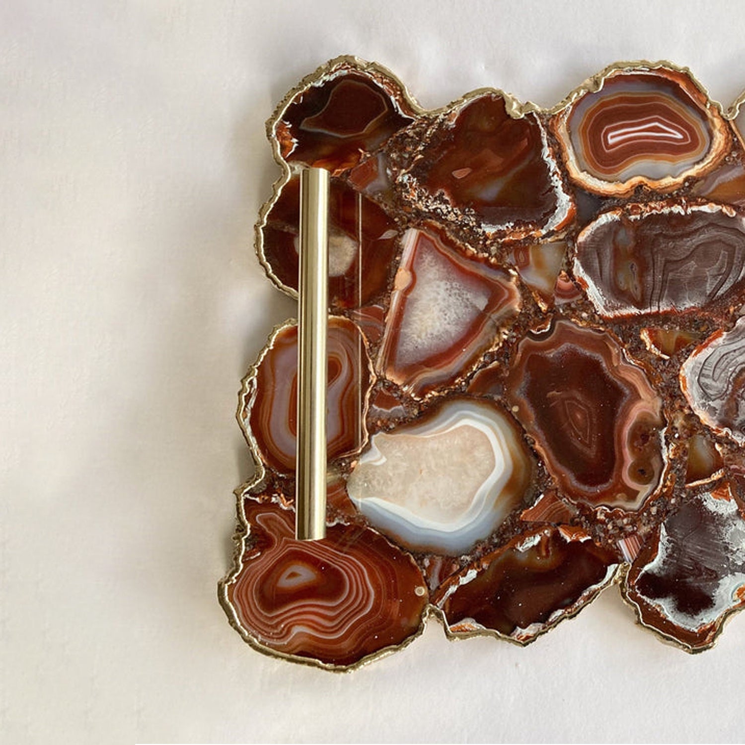 Large Red Agate Serving Tray With Plain Modern Brass Handles/Personalised Momentos/Sign Boards 10"x15"-1