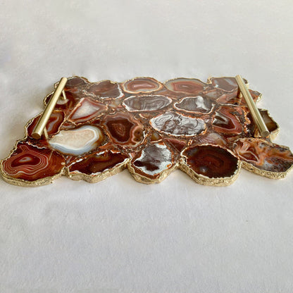 Large Red Agate Serving Tray With Plain Modern Brass Handles/Personalised Momentos/Sign Boards 10"x15"-2