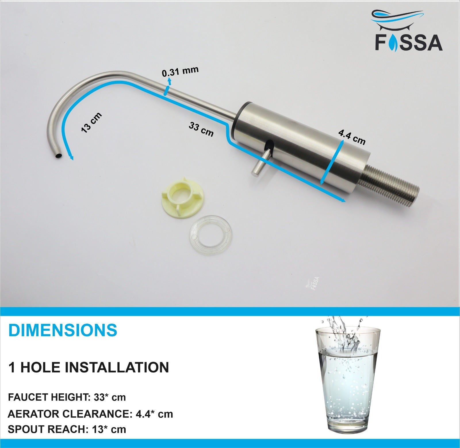 Fossa Opera J Bend RO Tap Kitchen Water Filter Faucet, 100% Lead-Free Drinking Water Faucet Stainless Steel Brushed Nickel Finish (Silver)-1