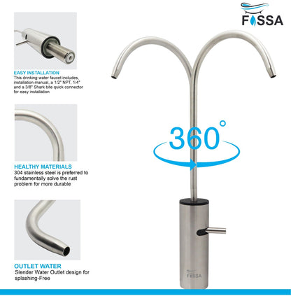 Fossa Opera J Bend RO Tap Kitchen Water Filter Faucet, 100% Lead-Free Drinking Water Faucet Stainless Steel Brushed Nickel Finish (Silver)-2