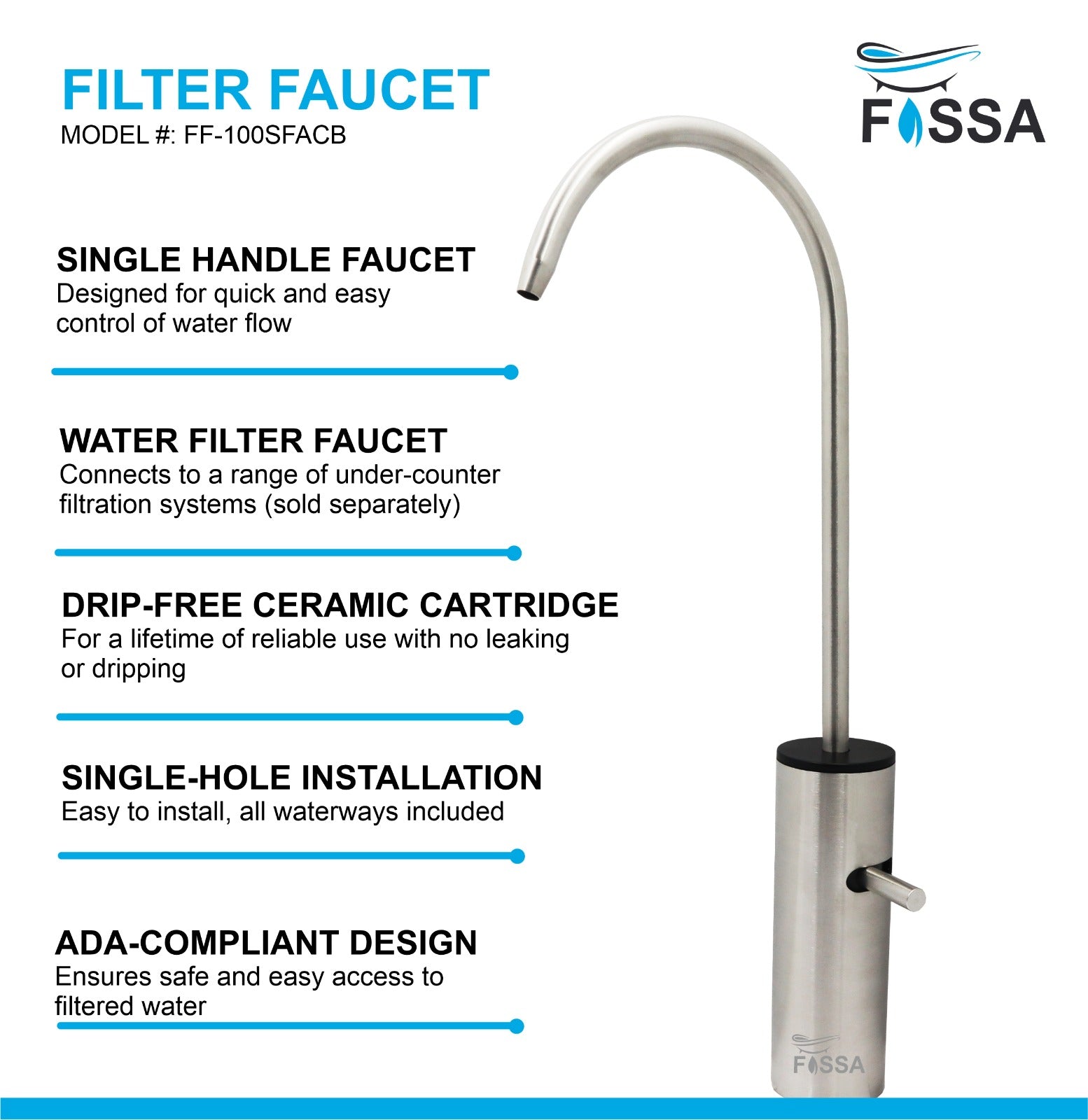 Fossa Opera J Bend RO Tap Kitchen Water Filter Faucet, 100% Lead-Free Drinking Water Faucet Stainless Steel Brushed Nickel Finish (Silver)-3