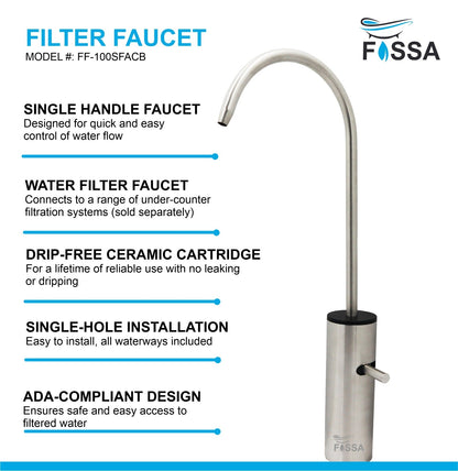Fossa Opera J Bend RO Tap Kitchen Water Filter Faucet, 100% Lead-Free Drinking Water Faucet Stainless Steel Brushed Nickel Finish (Silver)-3
